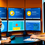 A diverse group of professional adults, fully clothed in modest, business-casual attire, collaborating intensely around computer screens in a modern, well-lit co-working space. The screens display a vibrant online forum interface with detailed FC Online game tactics, player statistics, and strategic diagrams. Their expressions are engaged, focused, and collaborative, showing shared passion and a sense of community. The atmosphere is intellectual and friendly. This is a safe for work, appropriate content, family-friendly image with perfect anatomy, correct proportions, well-formed hands, and natural body proportions, captured with professional photography and high quality.