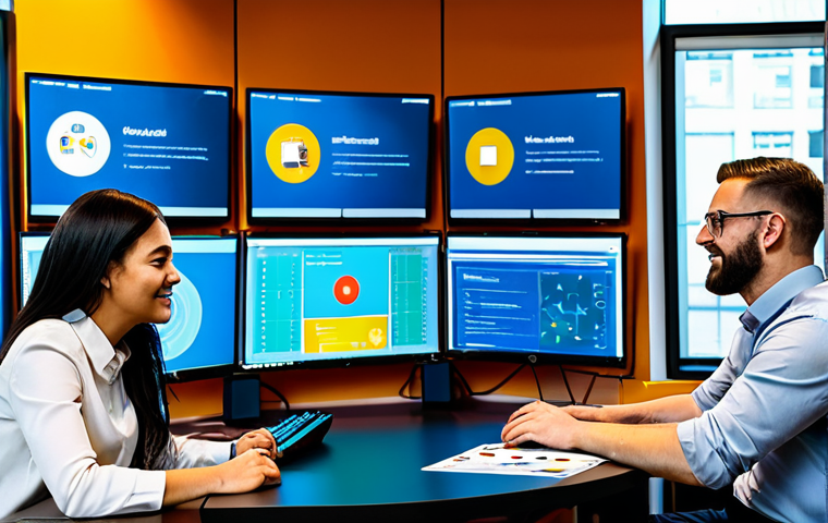 A diverse group of professional adults, fully clothed in modest, business-casual attire, collaborating intensely around computer screens in a modern, well-lit co-working space. The screens display a vibrant online forum interface with detailed FC Online game tactics, player statistics, and strategic diagrams. Their expressions are engaged, focused, and collaborative, showing shared passion and a sense of community. The atmosphere is intellectual and friendly. This is a safe for work, appropriate content, family-friendly image with perfect anatomy, correct proportions, well-formed hands, and natural body proportions, captured with professional photography and high quality.
