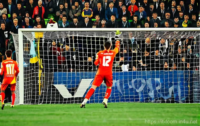 FC온라인 서버별 인기 클래스 - **A thrilling football moment depicting a male striker in the process of scoring, with a male defend...