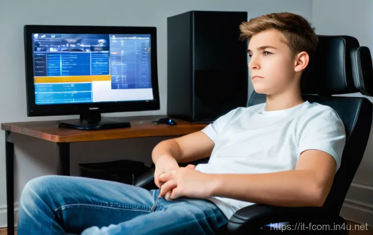 FC온라인 서버 상태 확인법 - A young adult gamer, in their late teens, is sitting comfortably in a gaming chair in a well-lit roo...