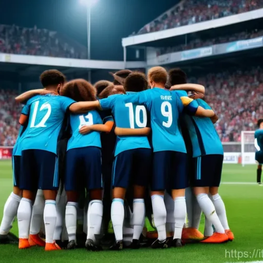 FC온라인 플레이스타일 개발 - **Team Synergy in Action:**
    "A dynamic, wide-angle shot of a diverse football (soccer) team, con...