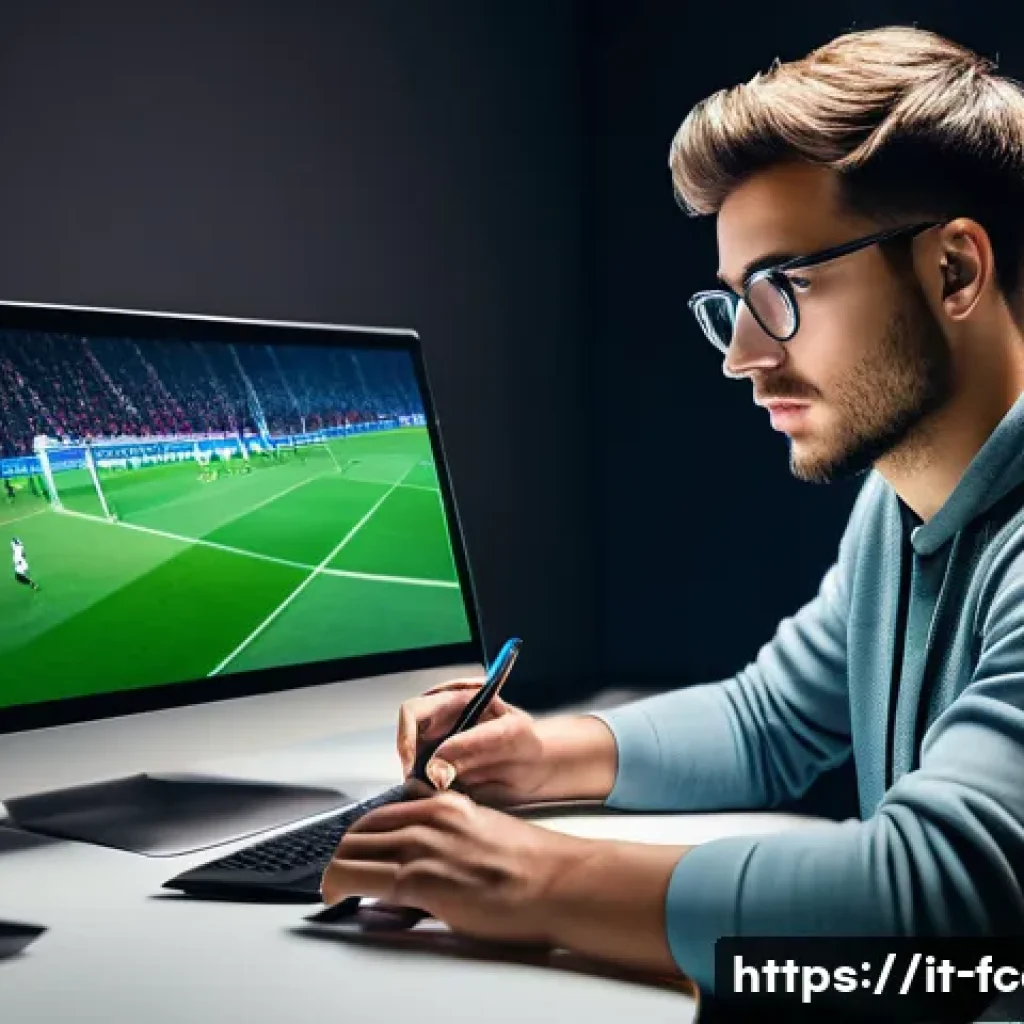 FC온라인 개인 경기 복기법 - A focused young adult male gamer sitting at a modern gaming setup in a cozy room decorated with Ital...