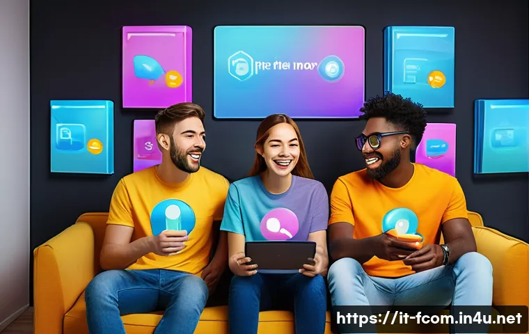 FC온라인 친구 초대 방법 - A vibrant digital scene showing a diverse group of young adults happily playing an online multiplaye...