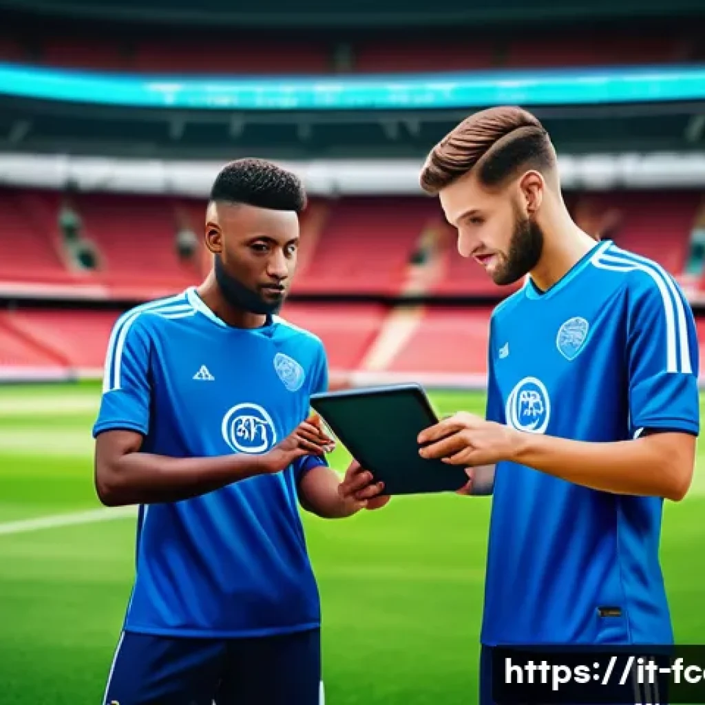 FC온라인 무과금 유저 생존법 - A vibrant digital illustration of a diverse group of young adult football players in a stadium, all ...