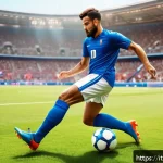 Home 22 FC온라인 패스 연결 팁 - A dynamic soccer scene showcasing a skilled player executing a perfectly timed short pass on a lush,...