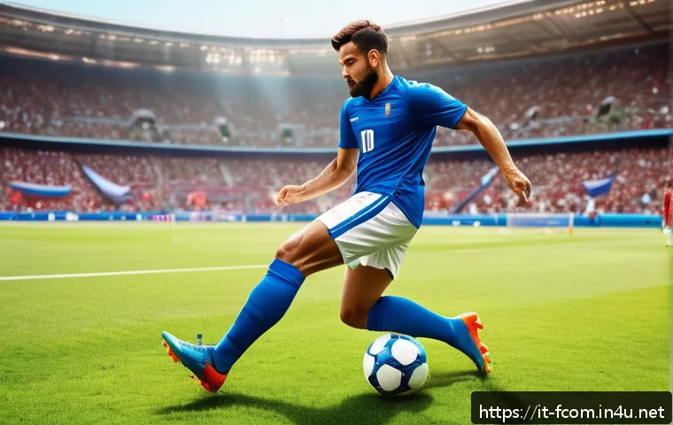 FC온라인 패스 연결 팁 - A dynamic soccer scene showcasing a skilled player executing a perfectly timed short pass on a lush,...