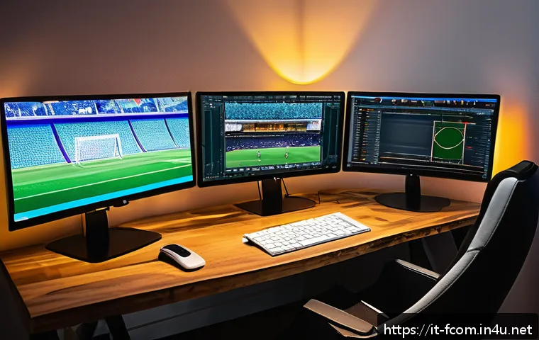 FC온라인 커스텀 모드 제작 - A vibrant digital art scene showcasing a gamer’s creative workspace for modding FC Online: multiple ...
