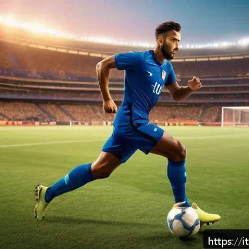 Home 30 FC온라인 인기 클래스 순위 - A dynamic soccer scene featuring a fast forward player in sleek, modern soccer gear and visible athl...