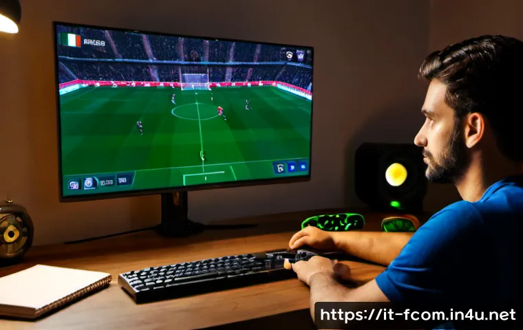 Home 17 FC온라인 유튜브 공략 영상 - Photorealistic Italian gaming creator at a clean home desk in Milan, focused on recording a soccer v...