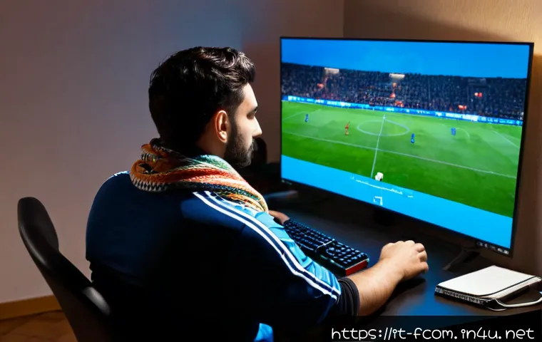FC온라인 클럽 랭크 상승법 - Photorealistic Italian esports player in a modern Rome apartment, focused at a gaming desk while man...