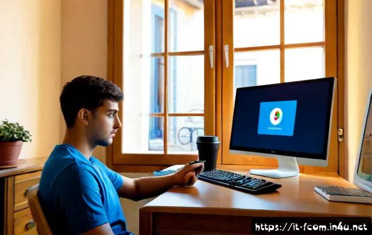 FC온라인 계정 복구 가이드 - Photorealistic Italian home office scene, a worried young adult in casual clothing securely reviewin...